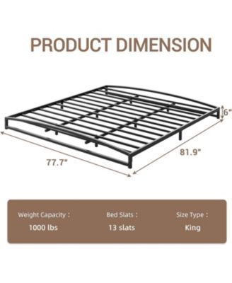 King Size 6 Inch Metal Platform Bed Frame Heavy Duty Slats Underbed Storage Noise-Free Non-Slip Black
