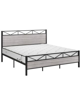 King Size Triangular Panel Platform Bed Light Gray Woodgrain Space-Saving No Box Spring