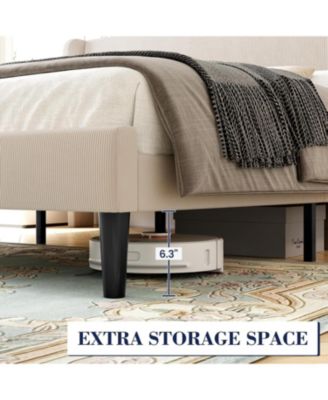 Full Size Upholstered Bed Frame with Wingback Headboard Velvet Platform No Box Spring Needed Durable Wood Slats