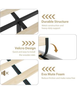 Queen Size Velvet Bed Frame 50.2in Headboard Footboard Upholstered Platform Nailhead Trim No Box Spring Noise Free