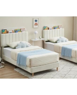 Easy Assembly Twin Size Bed Frame Upholstered Platform Twin Size Bed Space Saving, for Living Room, Guest Room
