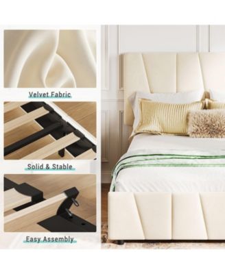 Twin Size Bed Frame with Adjustable Headboard and 2 Storage Drawers