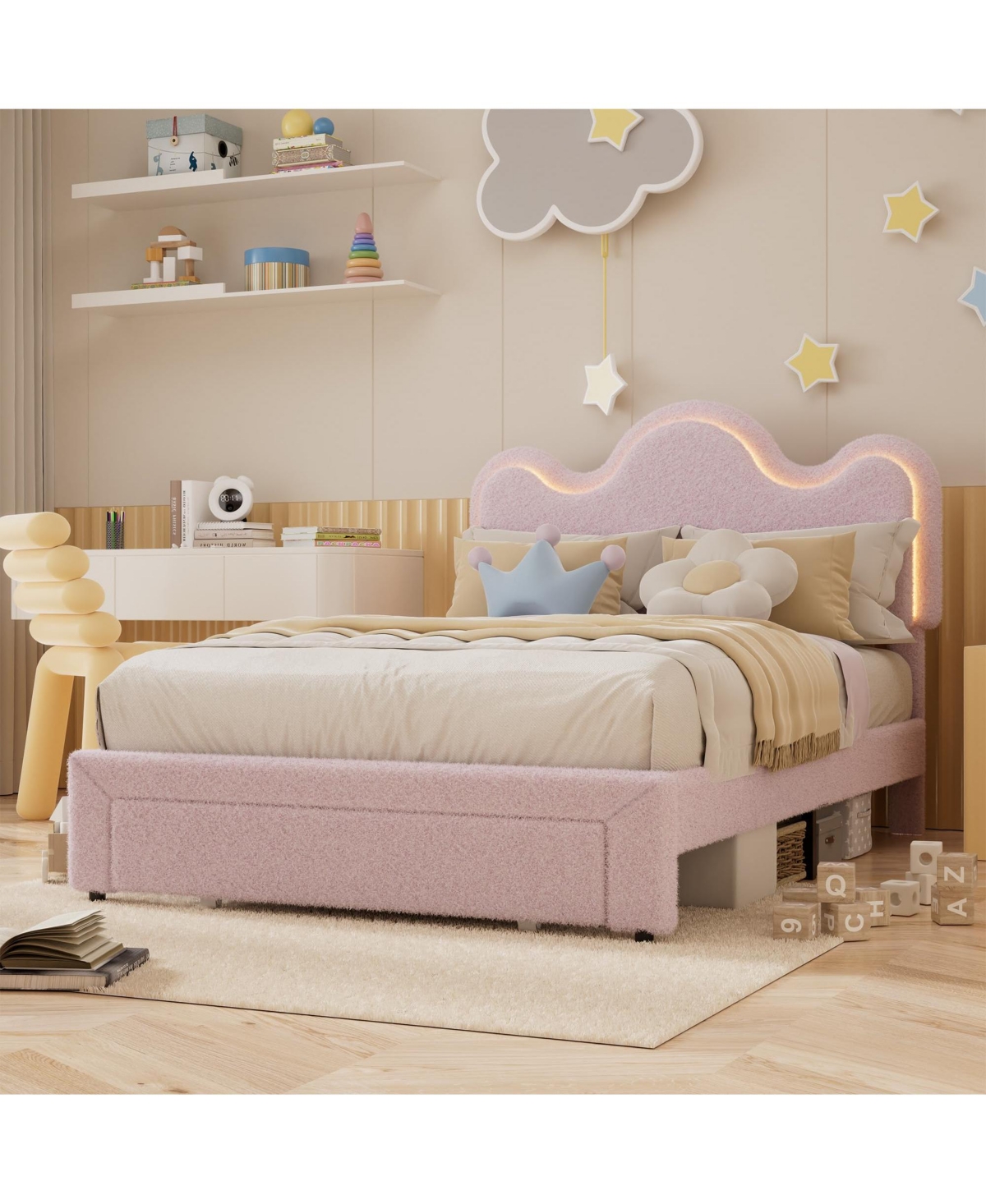 gaomon Full Bed Frames Lamb Velvet Twin Beds Cute Platform Bed Frame for Girls, Boys,Sturdy Platform Bed