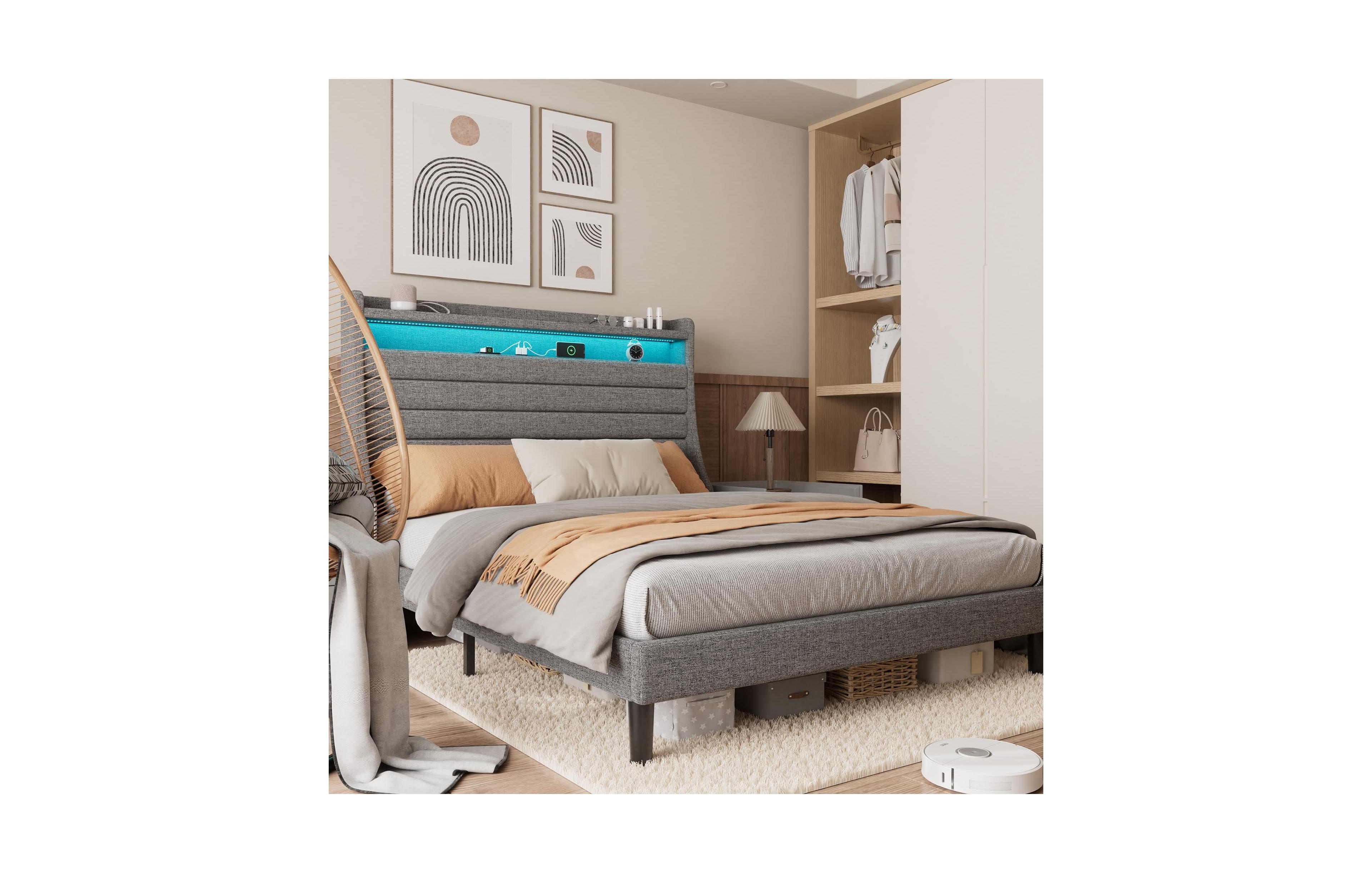 gaomon Queen Bed Frame with Usb Charging Station & Led Lights