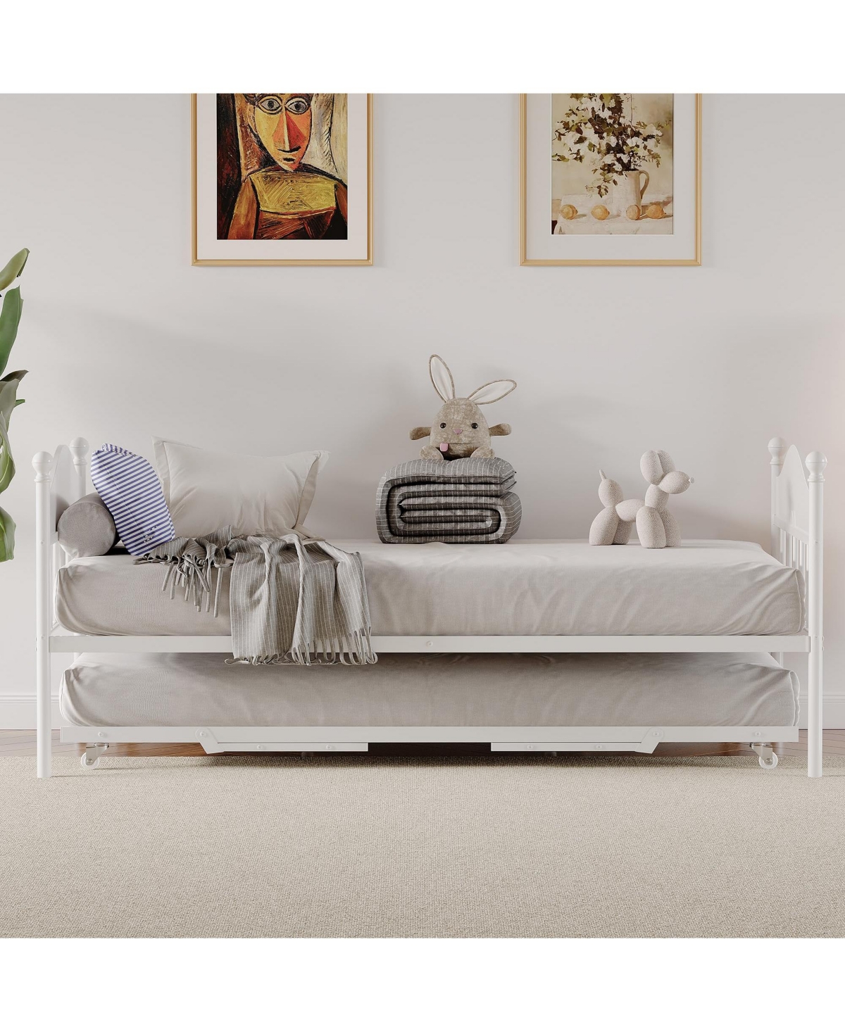 Gaomon Daybed with Trundle, Metal Twin Size Day Bed with Stylish Headboard