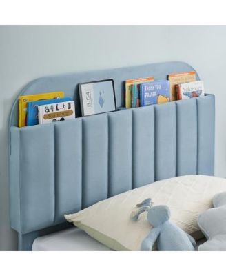 Twin Bed Frames, Upholstered Platform Bed Frame with Bookcase Headboard, Velvet Platform Bed Mattress Foundation