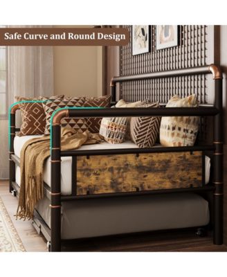 Daybed with Trundle,Twin Daybed with Pop Up Trundle Set,Metal Twin Bed Frame