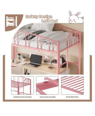 Loft Bed Twin Size, Heavy Duty Metal Loft Bed Frame with Arched Guardrail and Safety Ladder