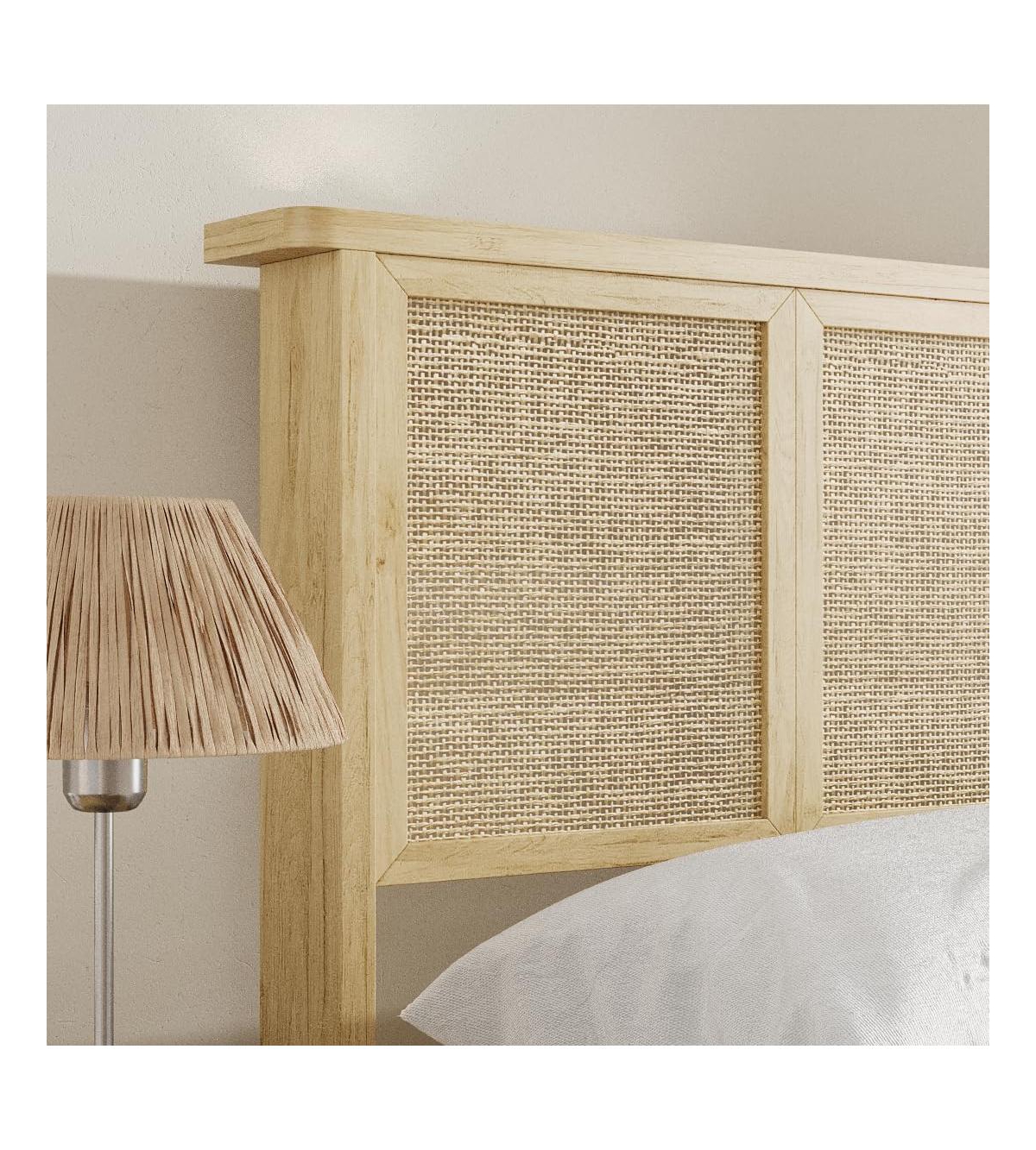 Gaomon Full Bed Frame with Natural Rattan Headboard, Sturdy Wooden Slats, Metal Platform, Boho Cane Mattress Support