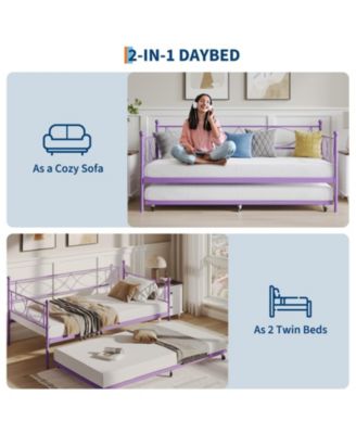 Metal Twin Daybed and Trundle Set, Day Bed Sofa Bed Frame with Steel Slat Support, Multifunctional Daybed Frame