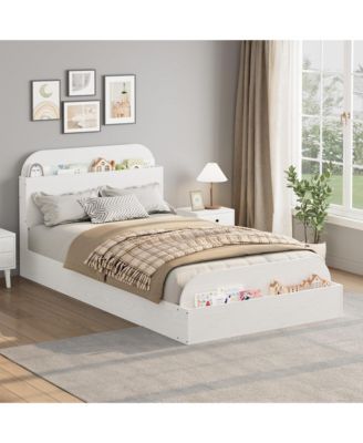 Twin Size Wooden Storage Headboard Raised Footboard Low Platform Bed Frame