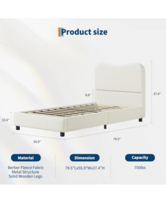 Senfot Full Boucle Platform Bed with Upholstered Headboard, Rounded Corners, Low-Profile Heavy-Duty Frame, Wood Slats, Noise-Free Design