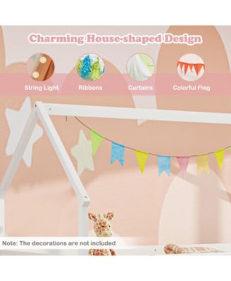 Twin Over Twin House Bunk Bed w/ Slide Solid Wood Low Bunk Bed for Kids