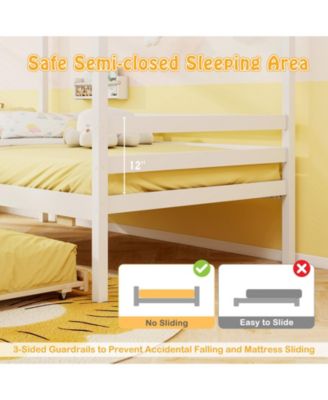 Twin Size House Bed with Trundle Wooden Platform Bed w/ Roof Chimney & Window