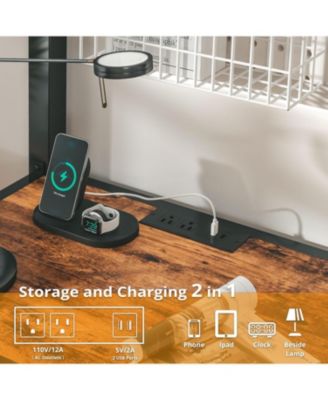 Twin Loft Bed with Desk, Power Outlet & LED Lighting, Space-Saving Design, Black