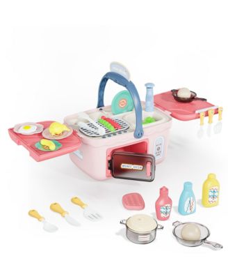 Kids Kitchen & Picnic Playset, Interactive Grill, Sink, Oven, Lights & Music, Color-Changing Foods, Toddler Toys Ages 3+