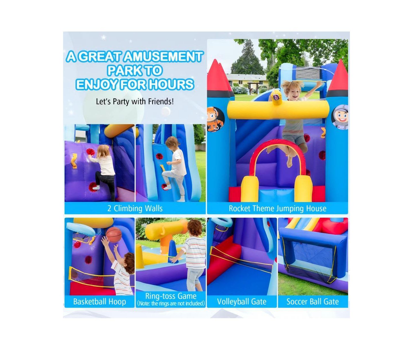 Детская игрушка HONGGE Rocket Inflatable Water Slide Park with 950W Blower, цвет: Синий — фото 6