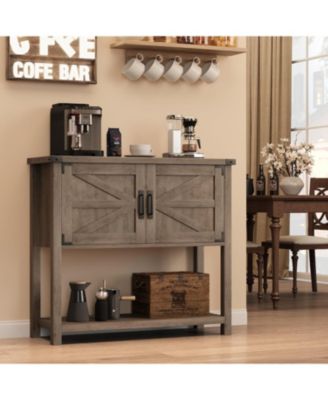 Gray Farmhouse Console Table with Cabinets and Drawers, Versatile Storage Solution for Hallway, Living Room