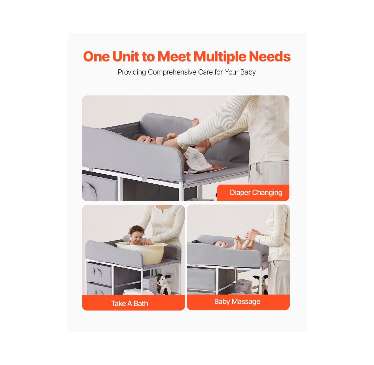Portable Baby Changing Table with 3 Drawers and Wheels, Diaper Change Station