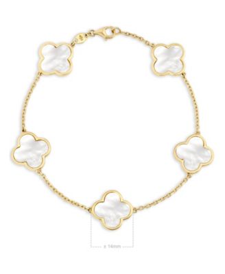 Mother of Pearl Clover Bracelets in 14K Gold, 7 in, approx. 5.6 grams.