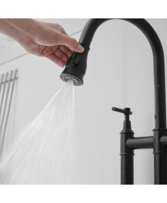 Boyelliving 3 Hole Kitchen Faucet with Pull Down Sprayer, Double Handle Kitchen Sink Faucet Brass Vintage Kitchen Faucets