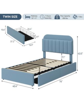 Full Size Bed Frame with Storage Drawers & Bookcase Headboard