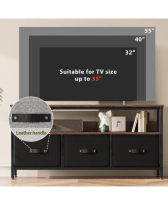 3-Drawer Modern TV Cabinet Lowboard with Open Shelves, Solid Steel Frame for TVs up to 55", Living Room Storage, Stylish Design