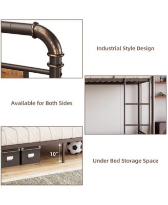 Metal Bunk Bed Twin Over Twin for Kids, Heavy Duty Twin Size Convertible Bunk Bed with Guardrail & Ladders