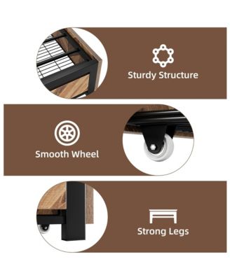 Queen Size Bed Frame with 4 Storage Drawers, Metal Platform Bed Frame with Rustic Vintage Wood Headboard