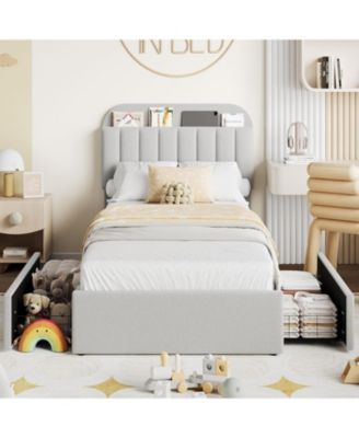 Full Size Bed Frame with Storage Drawers & Bookcase Headboard