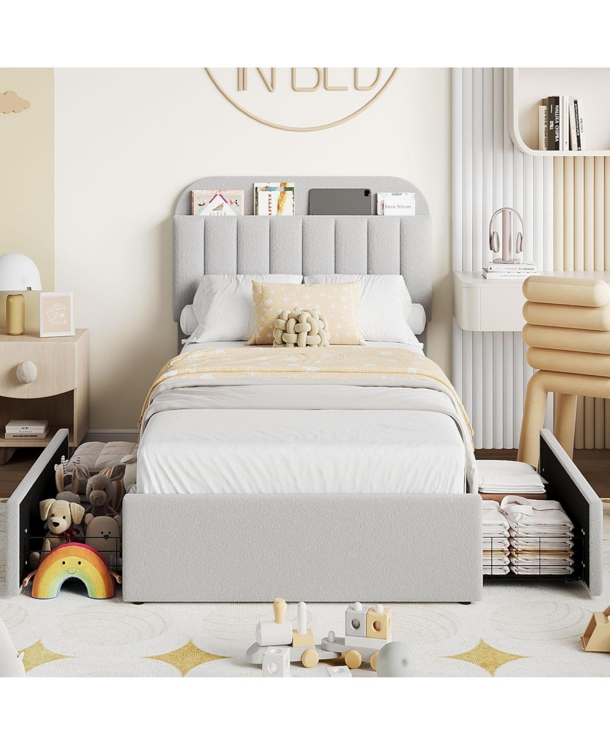 gaomon Full Bed Frame with Storage Drawers & Bookcase Headboard