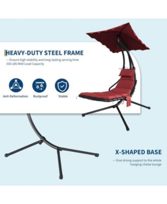 Chaise Lounger Swing Chair with Umbrella Canopy, Patio Hanging Lounge Chair with Stand, Curved Steel Outdoor Chair for Pool, Garden, Backyard