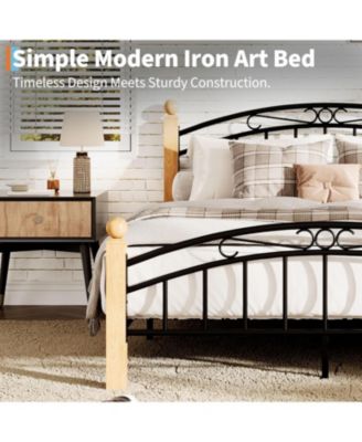 Full Metal Bed Frame with Headboard and Footboard, Classic Platform with Storage, Steel Slats