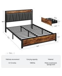 Full Size Bed Frame with Storage Linen Upholstered Headboard, 4 Drawers Platform Bed Frame