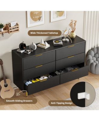 Modern Fluted Drawer Dresser Wood Chest of Drawers with Metal Handles and Legs, Storage Organizer Cabinet