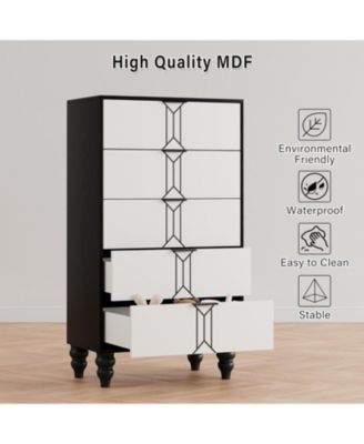 5-Drawer Modern Wooden Tall Dresser, Vintage Pattern Design, Deep Drawers for Bedroom, Living Room, Entryway