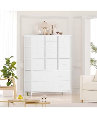 15-Drawer Modern Tall Dresser, 48" Fabric Storage Chest, Steel Frame, Wood Top, Bedroom, Closet, Living Room