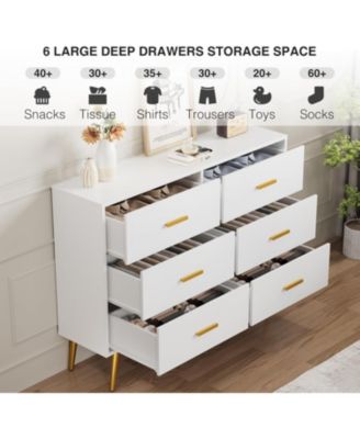 6-Drawer Dresser for Bedroom, 41.7" Wide Cabinet, Fabric Storage Tower, Steel Frame, Closet Organizer, Living Room, Hallway