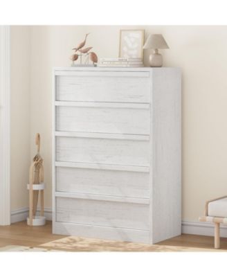 5-Drawer Modern Tall Wooden Dresser, Large Drawers, Storage Organizer for Bedroom, Living Room, Nursery, White