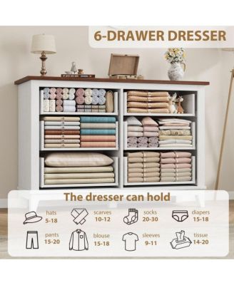 6-Drawer Modern Wooden Dresser, 47" Wide Storage Chest, Freestanding Closet Organizer for Bedroom, Living Room