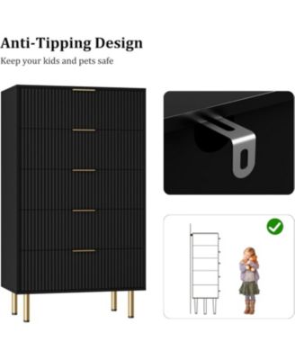  47.9" Wood Chest, Modern Storage Cabinet with Metal Handle - 5-Drawer Tall Dresser