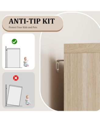 35.4 Inch Oak Sideboard Buffet Cabinet, Glass Door, Drawer Storage, Modern Dining Room, Kitchen Cabinet