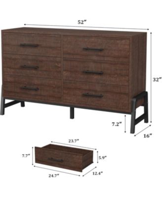 Brown 52 Inch 6-Drawer Freestanding Dresser, Wide Closet Storage Chest for Living Room, Bedroom, Entryway