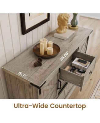 4-Drawer Farmhouse Painted Engineered Wood Dresser, Sliding Barn Doors, Removable Divider, Bedroom, Grey