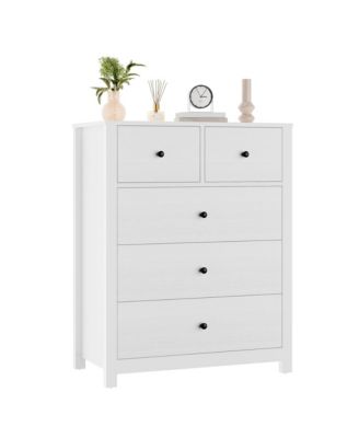 5-Drawer Wooden Modern Tall Dresser with Deep Drawers and Metal Knobs