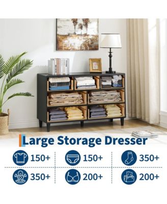 7 Drawer Modern Dresser, Space-Saving Narrow Wood Chest with Curved Profile, Vintage Handles, Bedroom, Entryway
