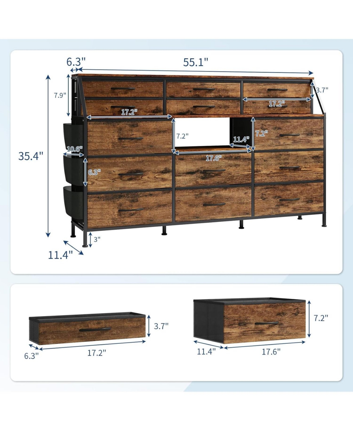 gaomon 14 Foldable Fabric Drawer Dresser with Wood Top, Tv Stand, Open Shelves, Metal Frame, Bedroom, Living Room