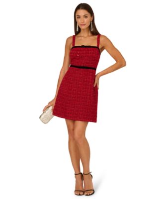 Women's Square Neck Tweed Short Dress