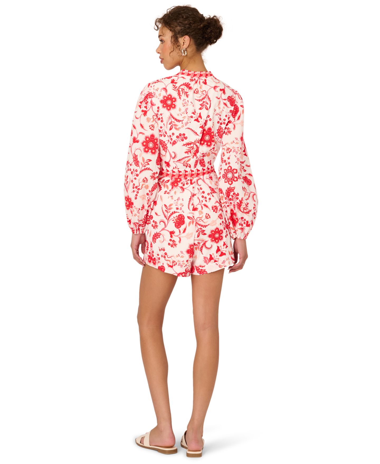 Женские комбинезоны by Adrianna Papell Printed Long-Sleeve Romper, цвет: Белый / Коралловый разноцветный — фото 3
