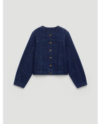 Women's Collarless Lurex Denim Jacket